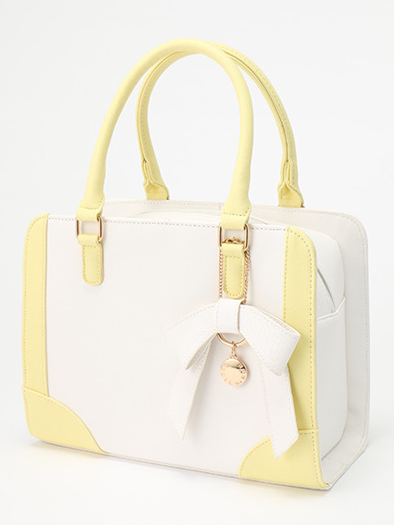 リボン×メタルチャーム付き配色ボストン