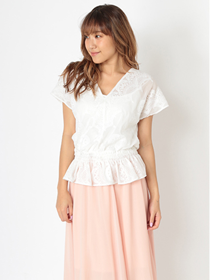 インナーキャミ付き刺繍レースデザイントップス