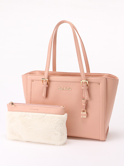 フェイクファーポーチ付きトートBAG