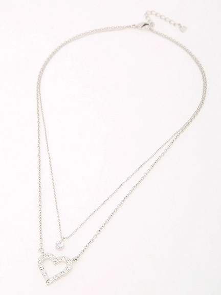 ラインストーンハートモチーフトップネックレス