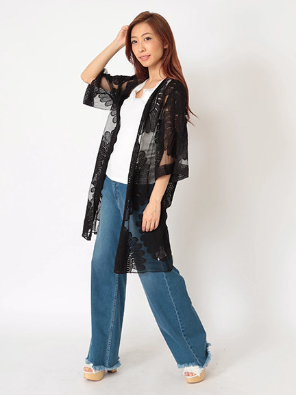 レーシー大柄フラワー刺繍カーディガン