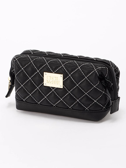 ロゴプレート付きキルティングデザインポーチ