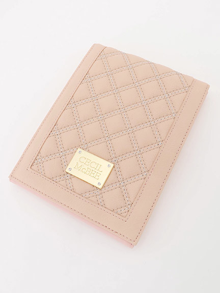 ロゴプレート付きキルティング三つ折りミラー