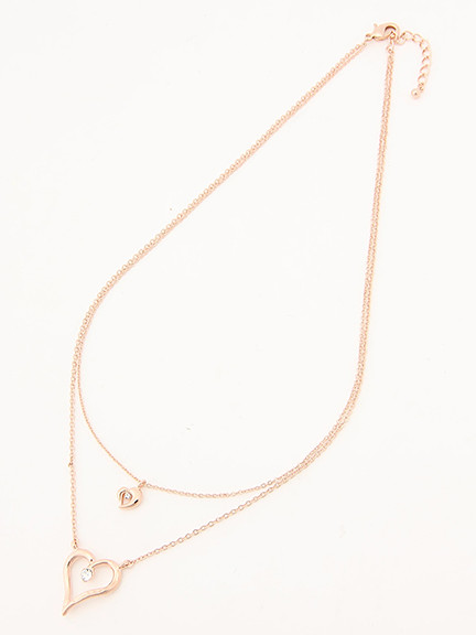 ダブルハート×ストーン付きネックレス