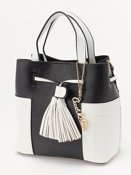 ロゴチャーム付バイカラーブロックトート