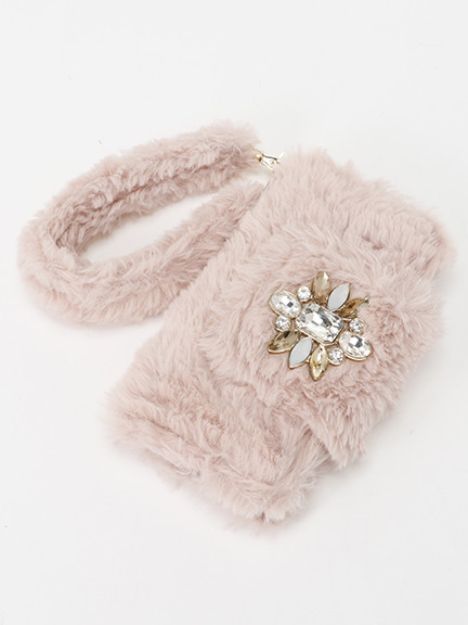 MIXビジュー付きフェイクファー仕様iphoneケース