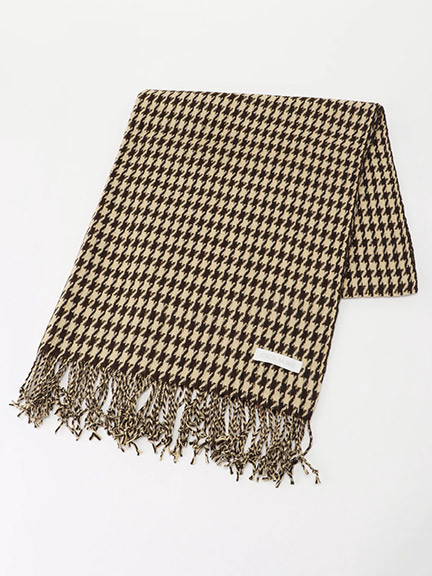 千鳥格子柄フリンジ付ストール