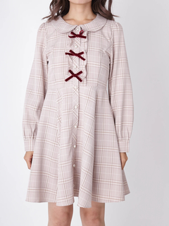 フロントリボンチェックワンピース