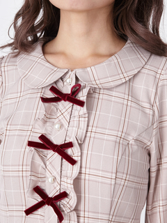 フロントリボンチェックワンピース