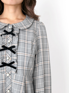 フロントリボンチェックワンピース