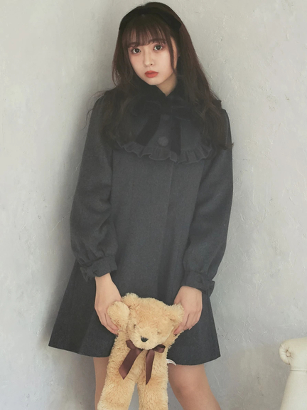 ラウンドヨークAラインコート(チャコールグレー)