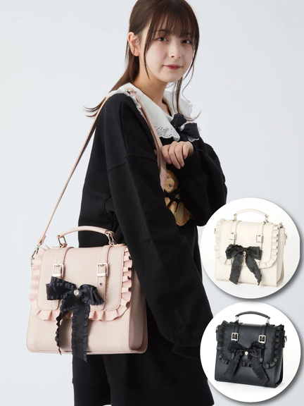 リボンビジュー3WAY合皮BAG(ベージュ)