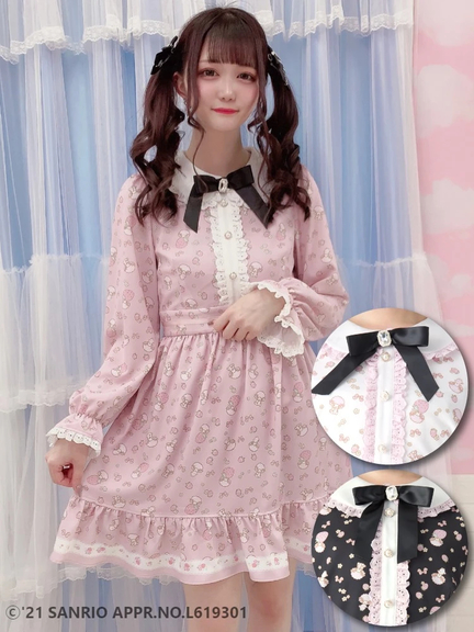 マイスウィートピアノコラボ総柄ワンピース(オフホワイト)