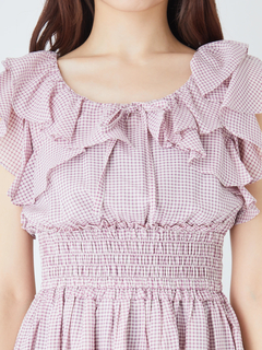 シアーチェックティアードロングOP