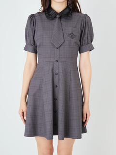 合皮衿タイ付きワンピース