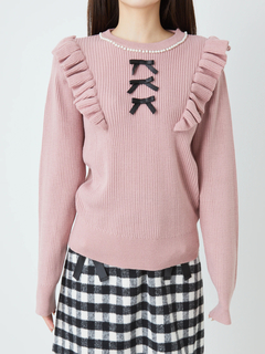 3つリボンフリルニット