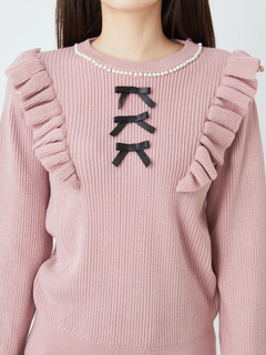 3つリボンフリルニット