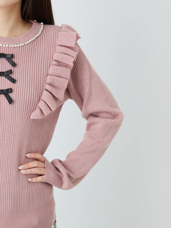 3つリボンフリルニット