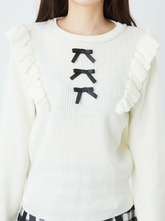 3つリボンフリルニット