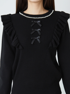 3つリボンフリルニット