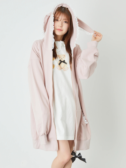 ロゴリボン付きうさ耳パーカー(オフホワイト)