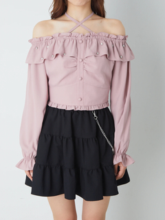 ぽんぽんリボンオフショルTOPS