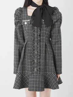 リボンスカーフ ツイードレディーワンピース