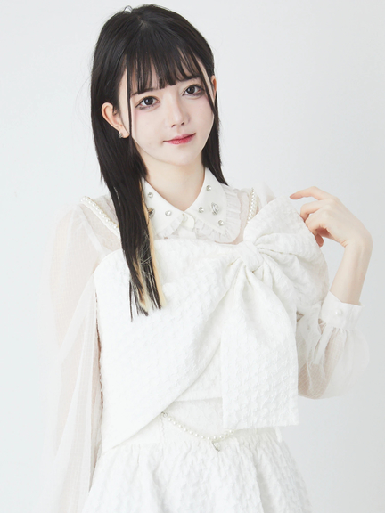 ふくれジャガードリボンビスチェ(ホワイト)