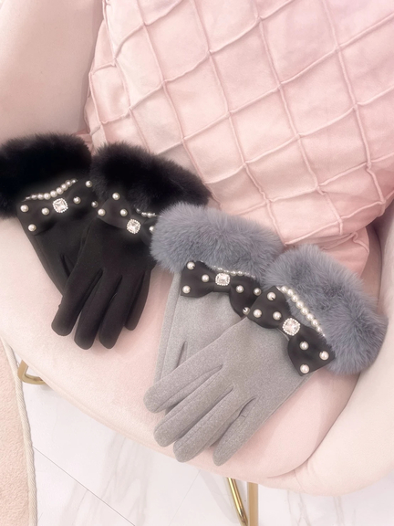 おリボン手袋(グレー)