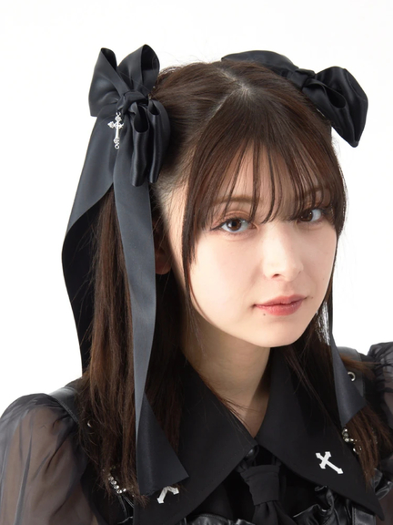 クロスモチーフリボンバレッタSET(ブラック)