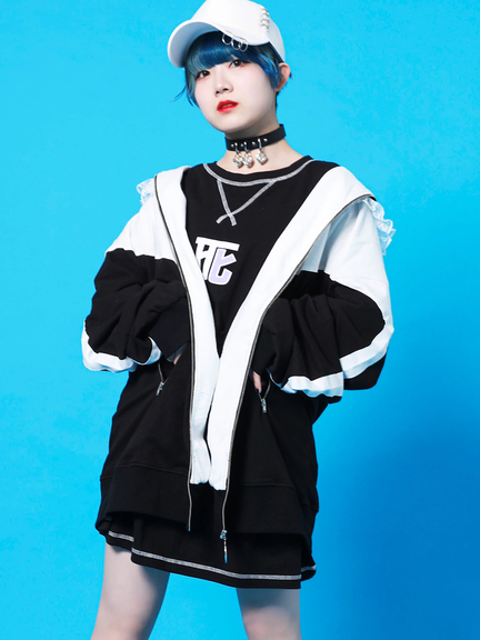 配色パーカー(ホワイト)