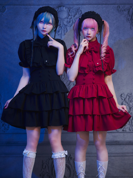 ハートボタンコルセットスカート(レッド)