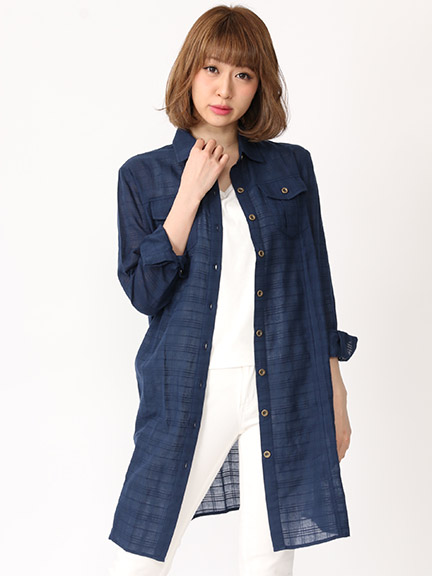 シャドーチェックロングシャツ