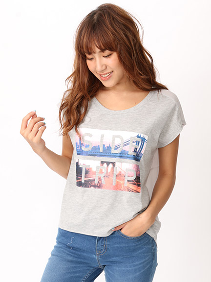 フォトロゴプリント異素材Tシャツ