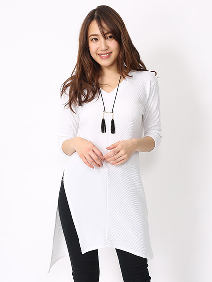 リブスリットロングカットソー