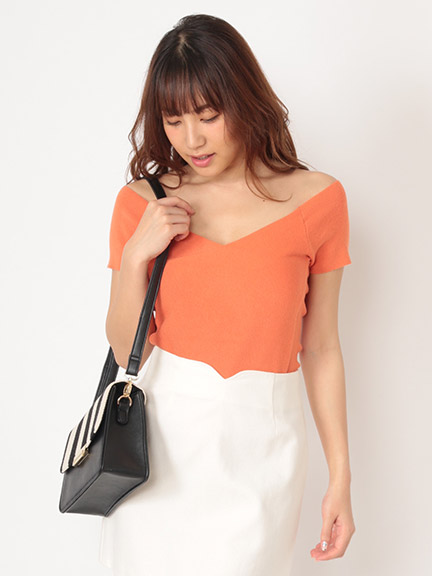 裾カシュクールワイドネックトップス
