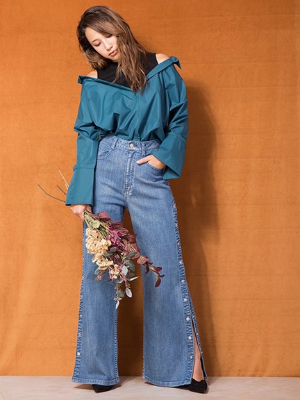 サイドボタン付きデニムフレアパンツ Cecil Mcbee セシルマクビー のデニムパンツ ファッション通販 Ailand アイランド