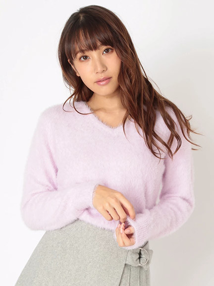 Ｖネックシャギーニット
