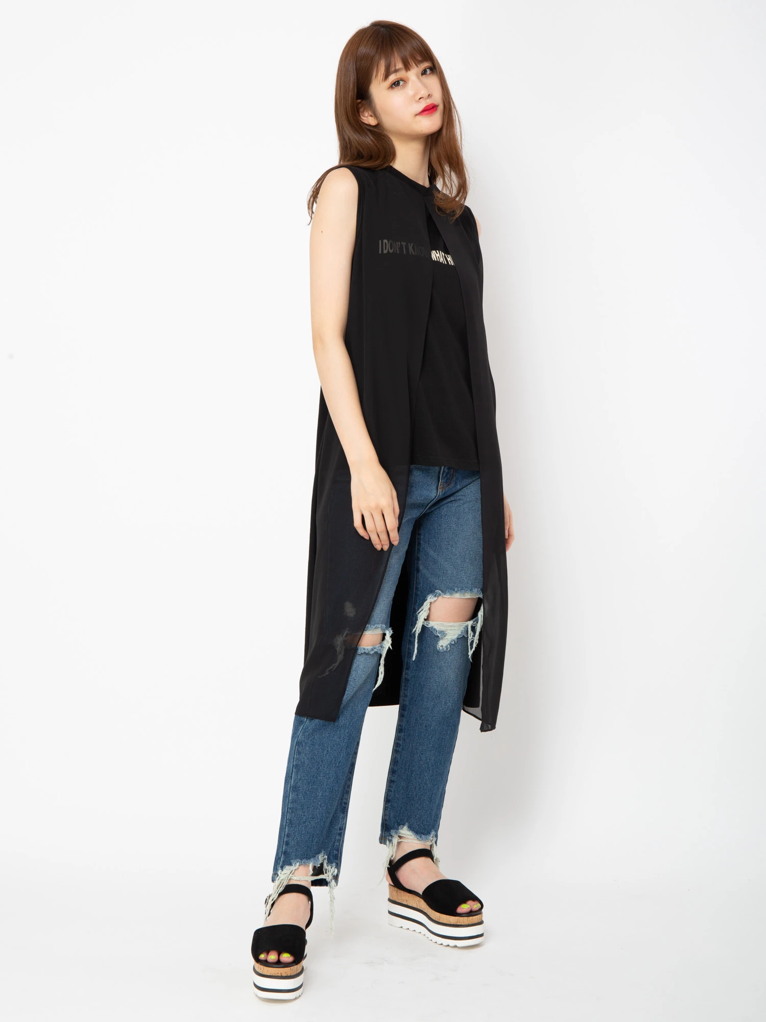ロゴ入りロングシフォントップス