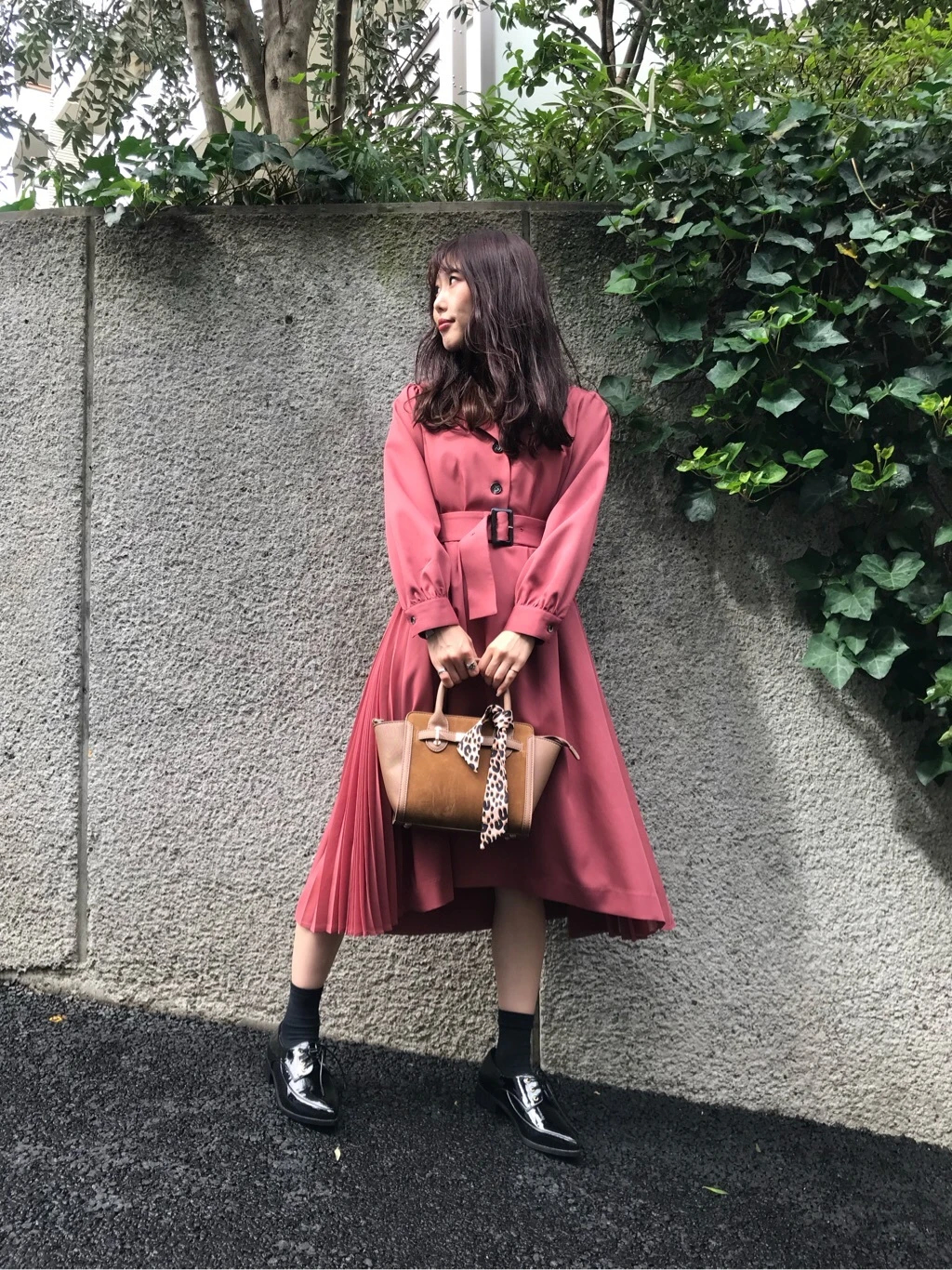 脇プリーツシャツワンピース