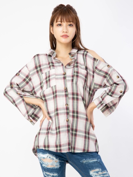 肩あきチェックシャツ Cecil Mcbee セシルマクビー のシャツ