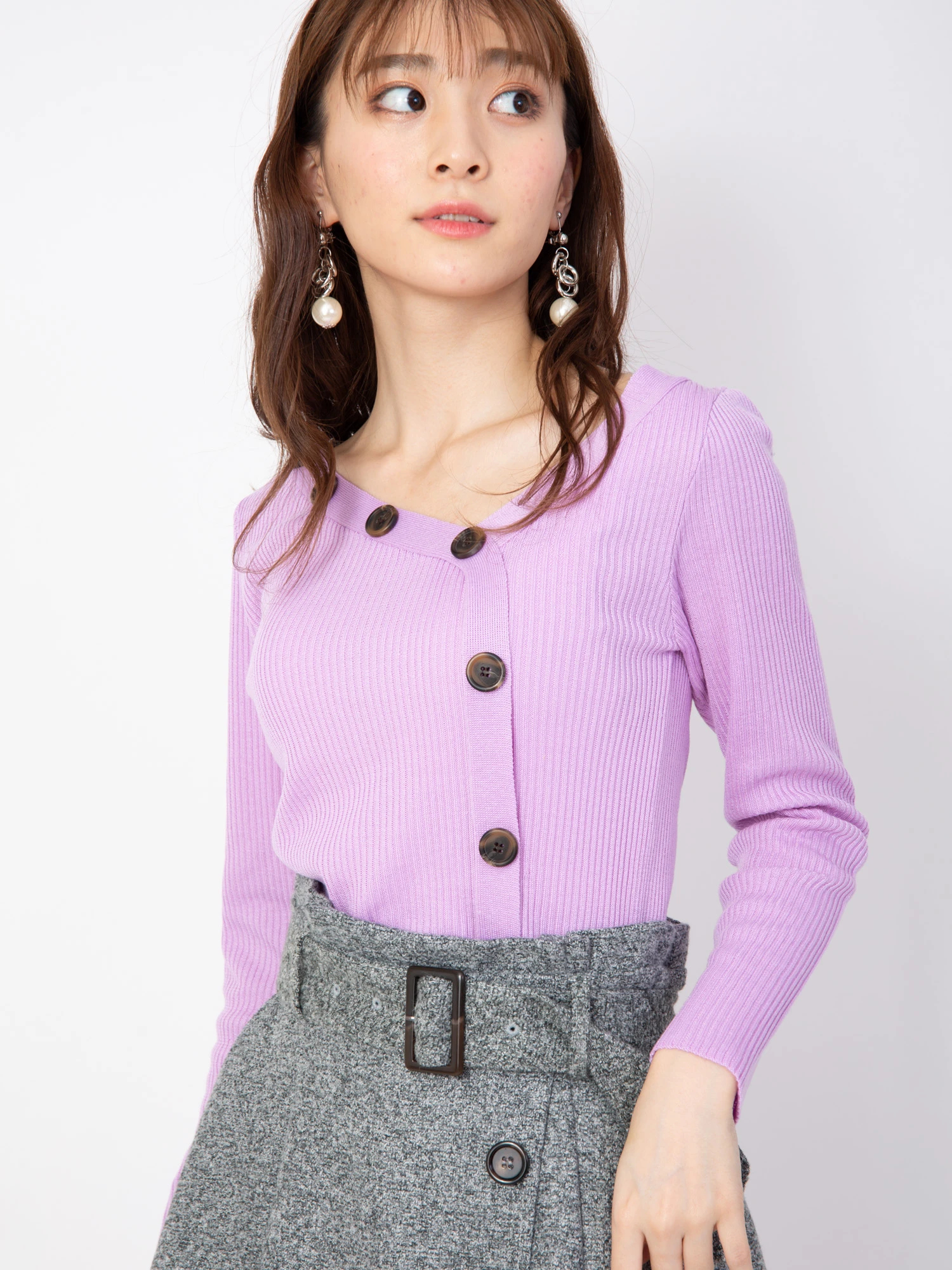 ボタン付きリブニットTOPS