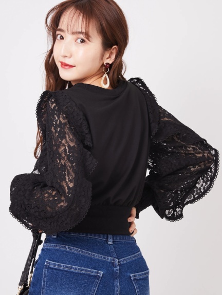 袖レース切り替えtops Cecil Mcbee セシルマクビー のtシャツ カットソー ファッション通販 Ailand アイランド 袖レース切り替えtops Cecil Mcbee セシルマクビー のtシャツ カットソー ファッション通販 Ailand アイランド
