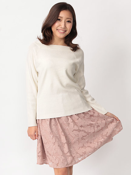 ニット×シフォン刺繍スカートセットアップ