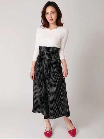 コルセットベルト付きワイドパンツ