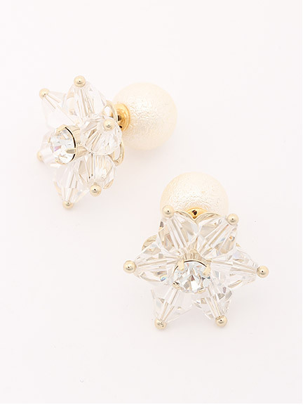 コットンパール×クリアビーズピアス