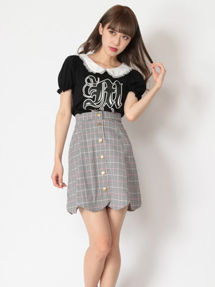 スカラップチェック台形SK - Ank Rouge(アンクルージュ)のスカート