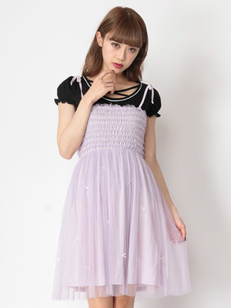 40 N°21 ドットチュール フリル キャミミニワンピ シースルー風 40 N°21 ドットチュール フリル キャミミニワンピ シースルー風