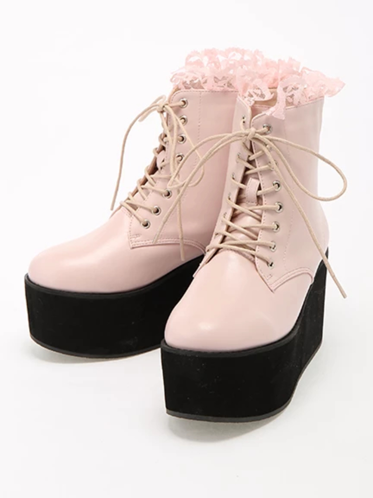 レースアップ厚底ブーツ - Ank Rouge(アンクルージュ)のショートブーツ