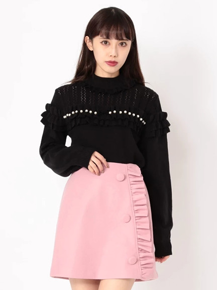 フリル付き台形ミニスカート